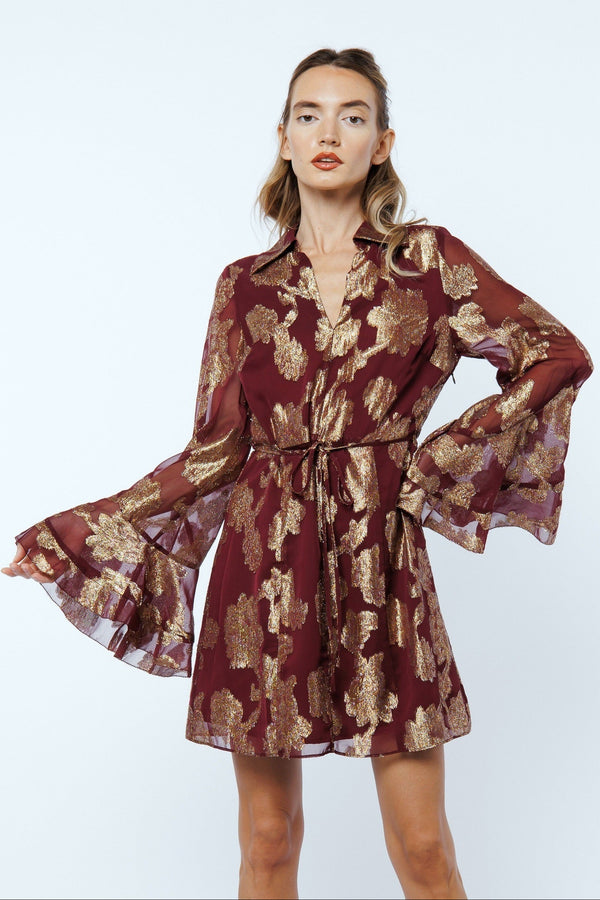 Estrada Cascade Bell Sleeve Mini Dress
