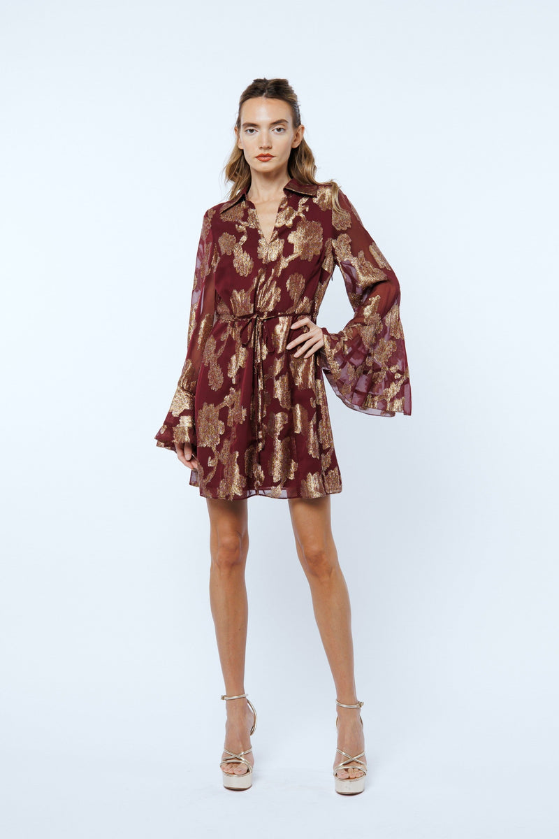 Estrada Cascade Bell Sleeve Mini Dress