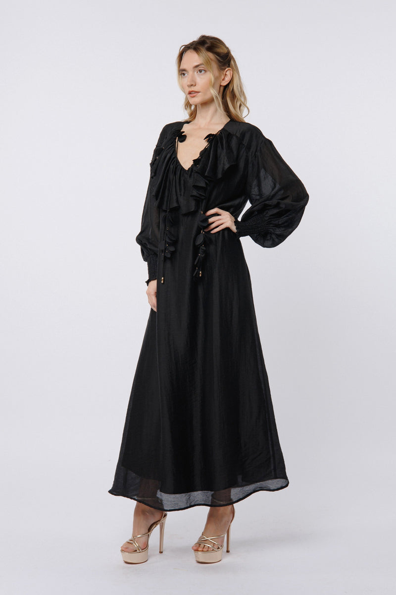 Kiyelle 3D Flowers Ruffle Maxi Dress