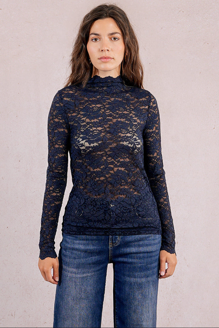 Mock Neck Lace Top