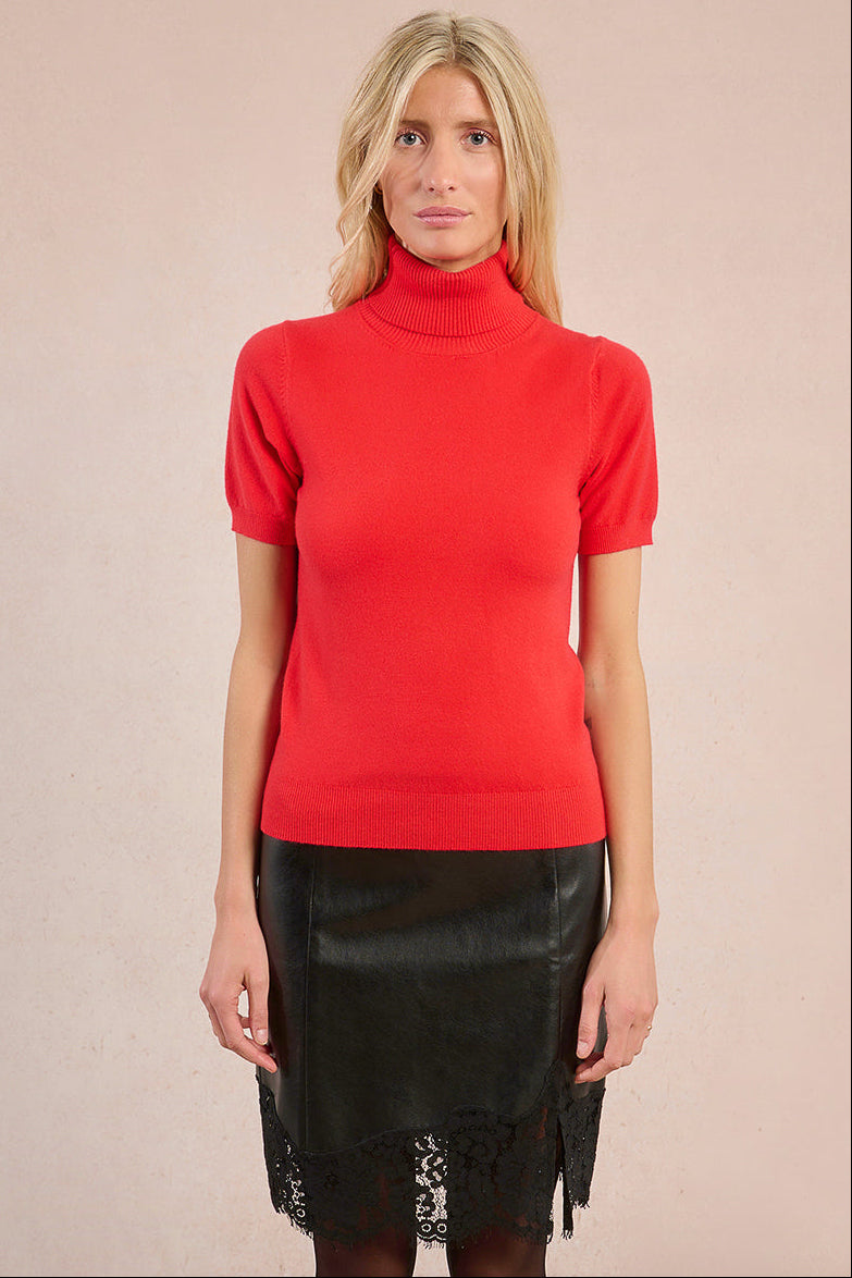 Short Sleeve Turtleneck Knit Tee
