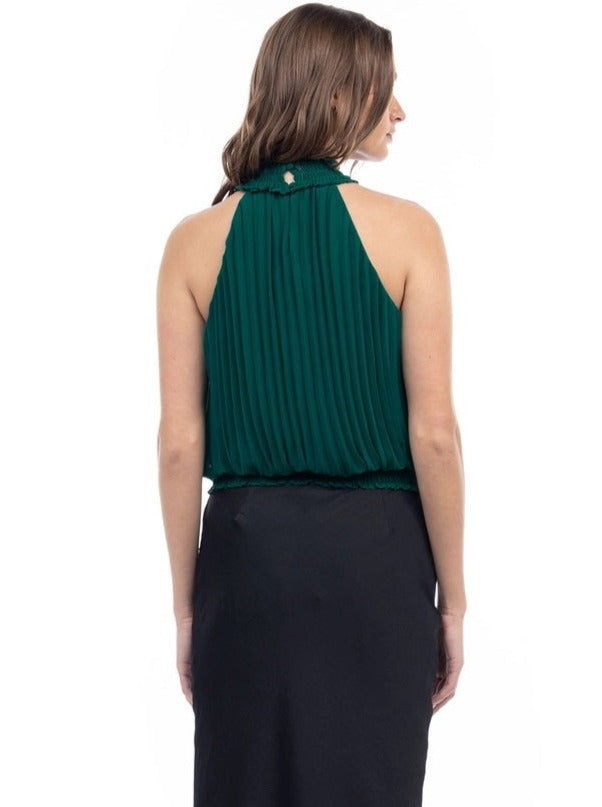 Pleated Mock Neck Top - deep forest