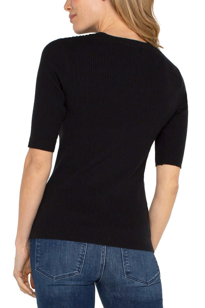 Elbow Sleeve Crew Sweater - black