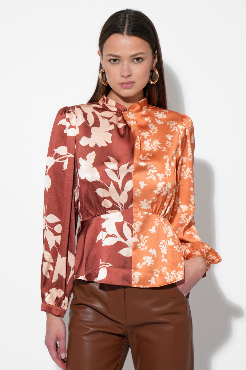 Ruiza Two Toned Mock Neck Blouse