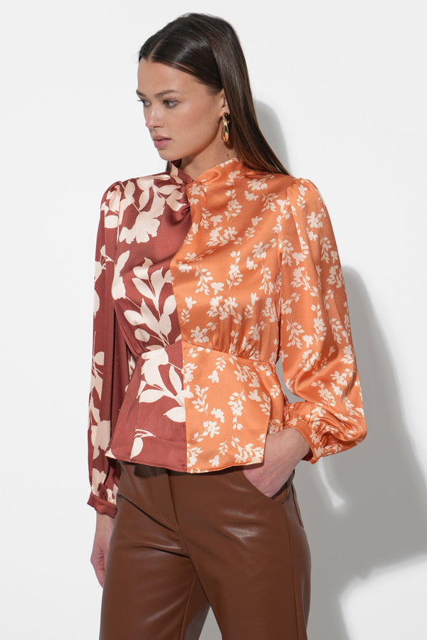 Ruiza Two Toned Mock Neck Blouse
