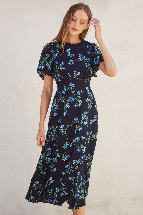 Smocked Back Floral Midi Dress