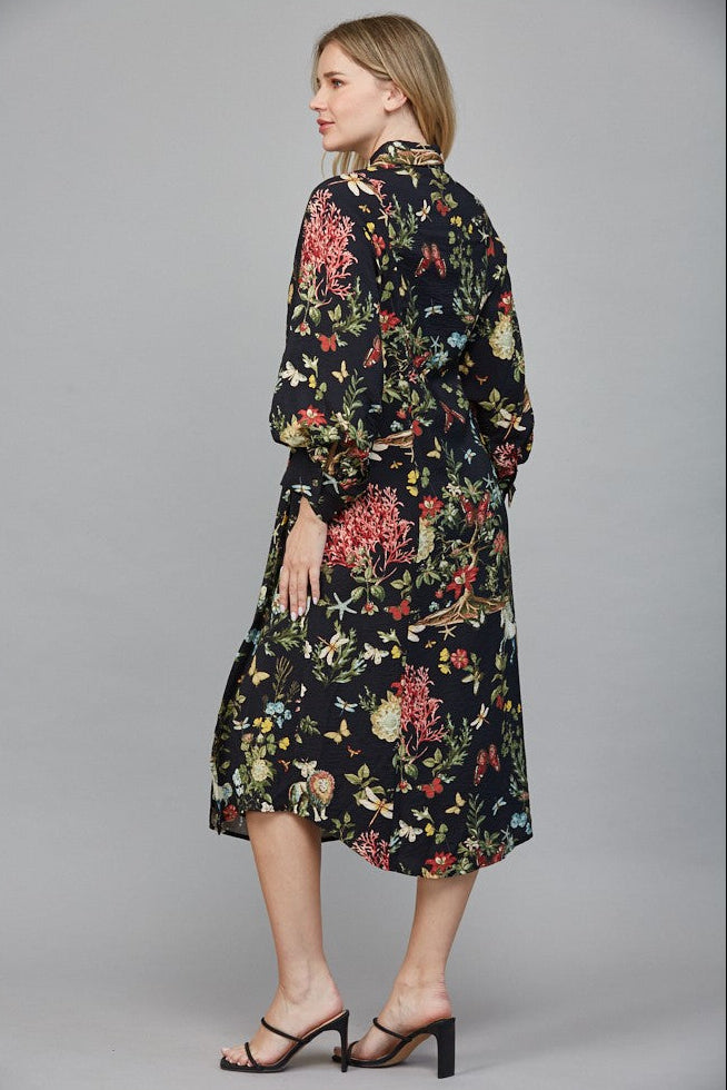 Botanical Tie Waist Shirt Dress