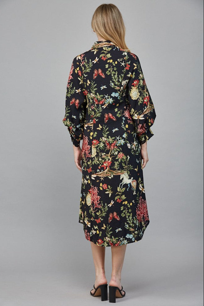 Botanical Tie Waist Shirt Dress