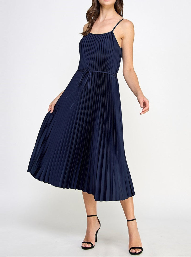 Pleated Dress With Tie Belt