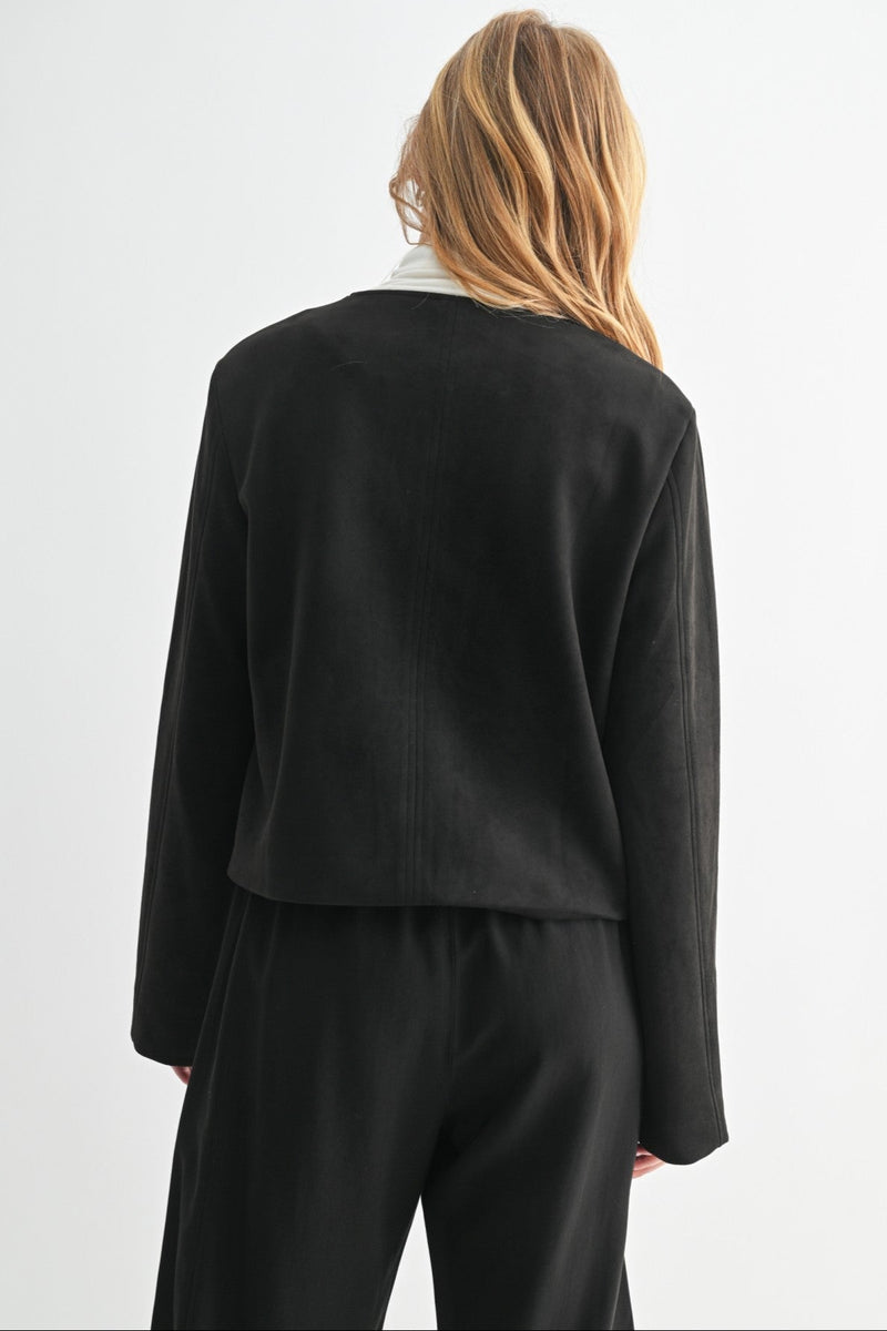 Faux Suede Collarless Jacket