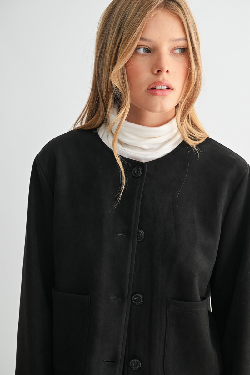 Faux Suede Collarless Jacket