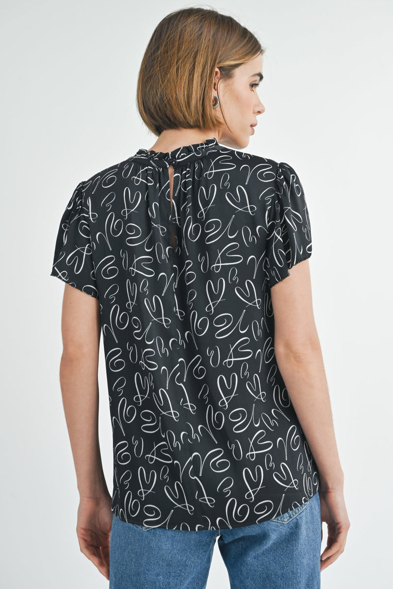 Abstract Print Blouse With Ruffle Detail