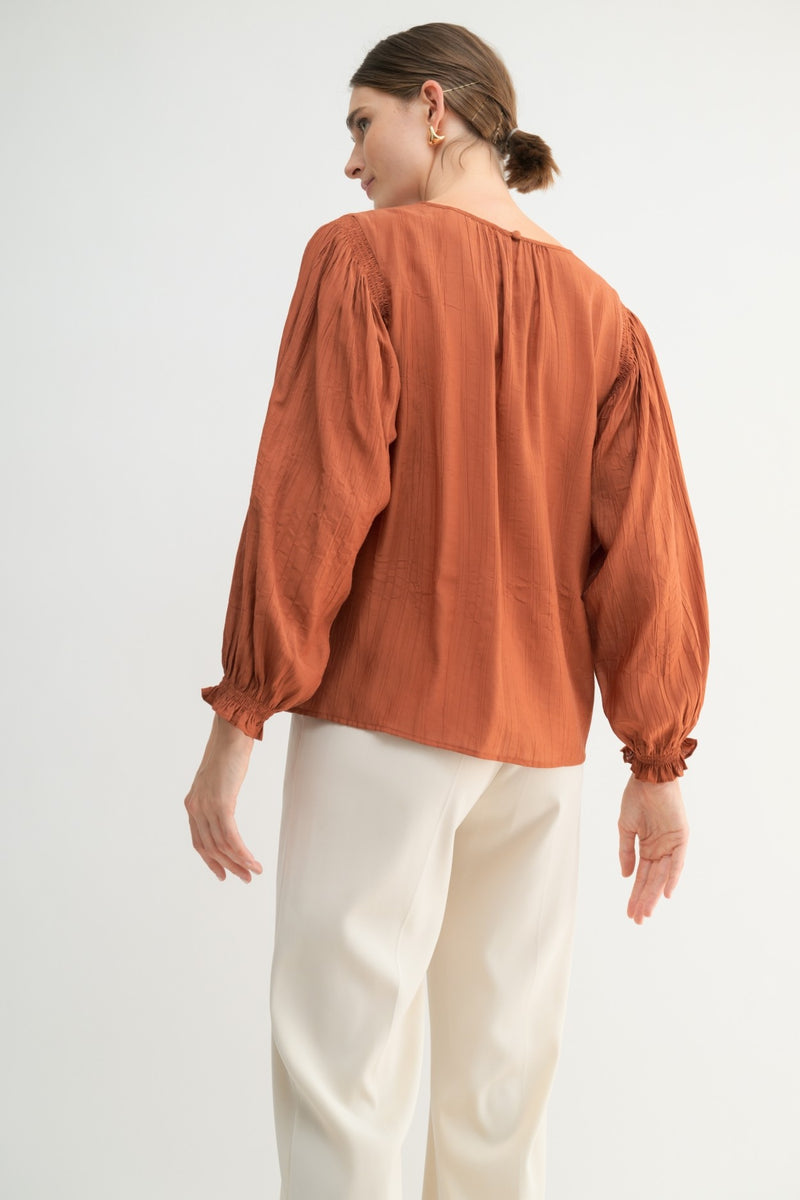 Textured Blouse With Smocked Details