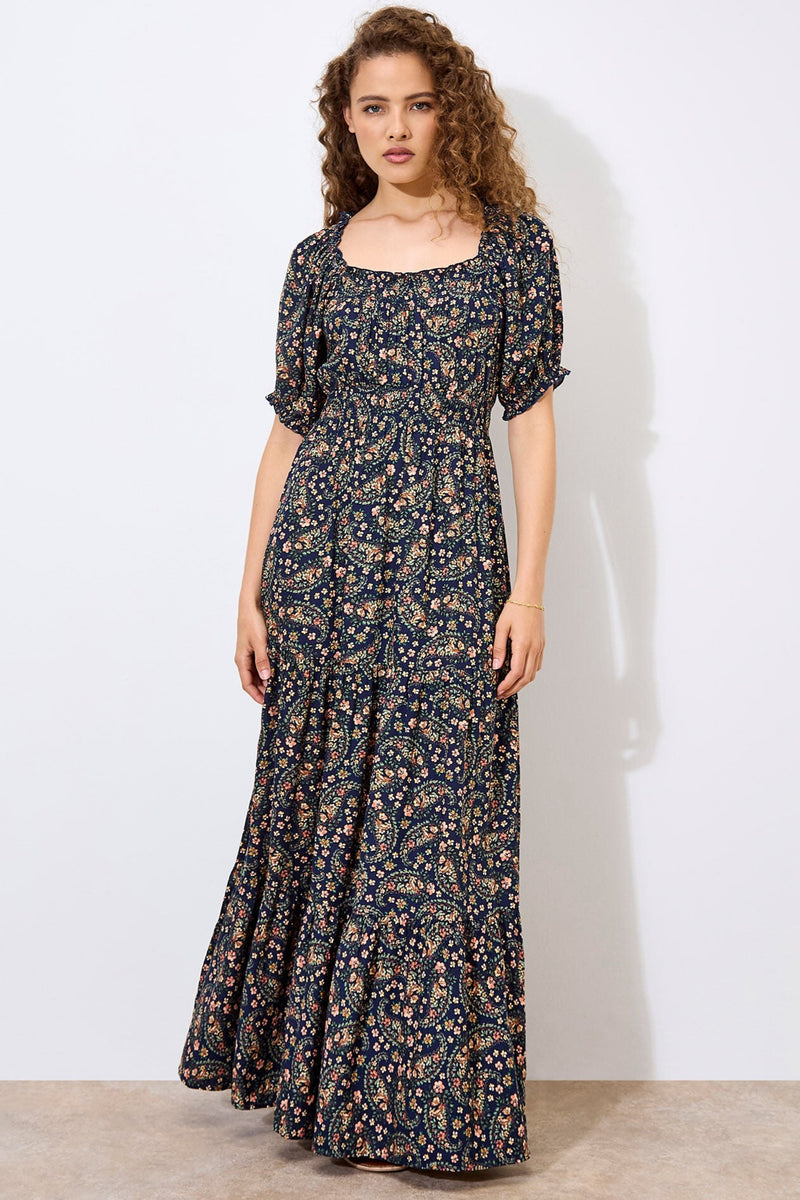 Floral Paisley Milkmaid Maxi Dress