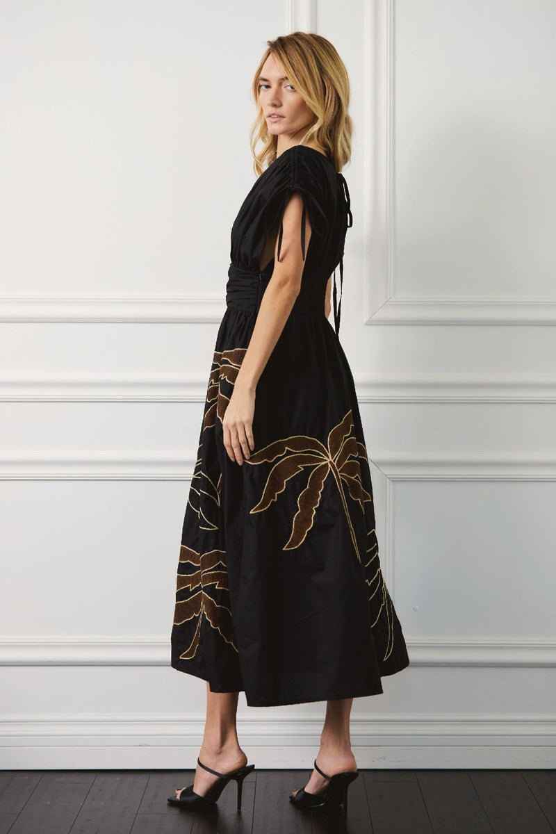 Gale Embroidered Palm Tree Maxi Dress