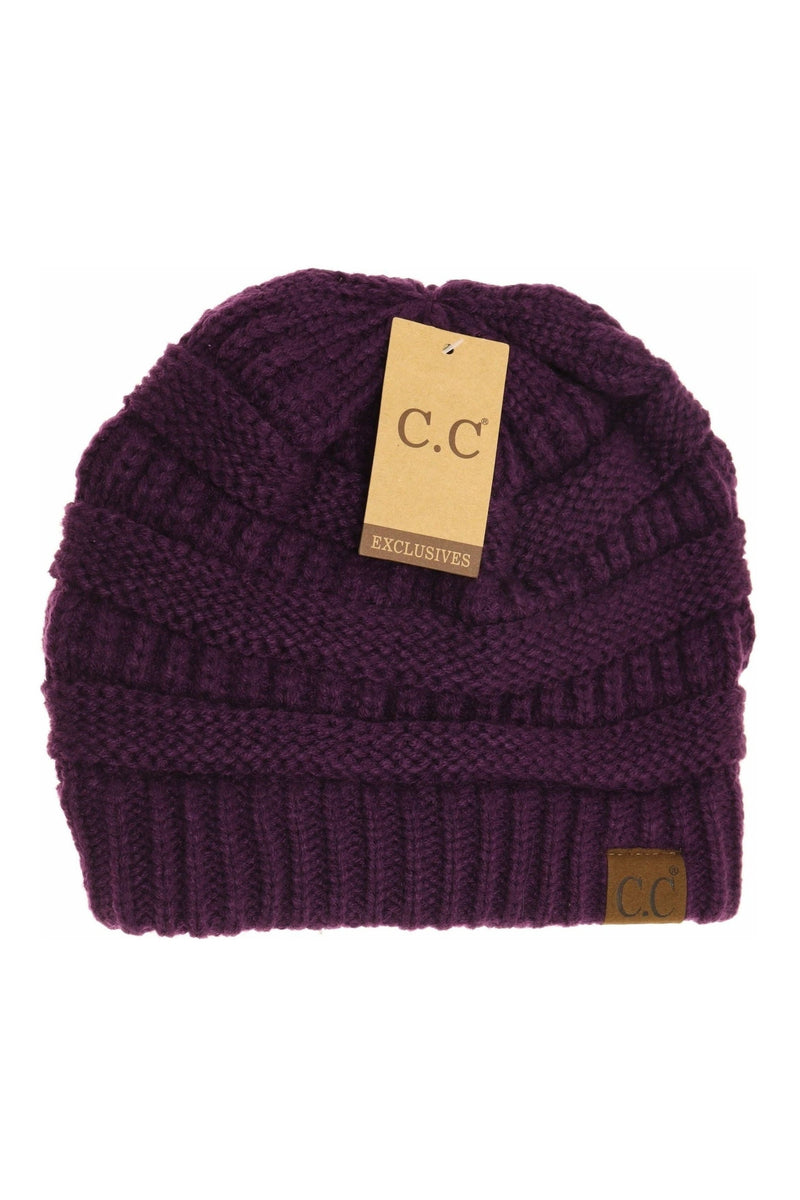 Knit Cable Beanie - dark purple