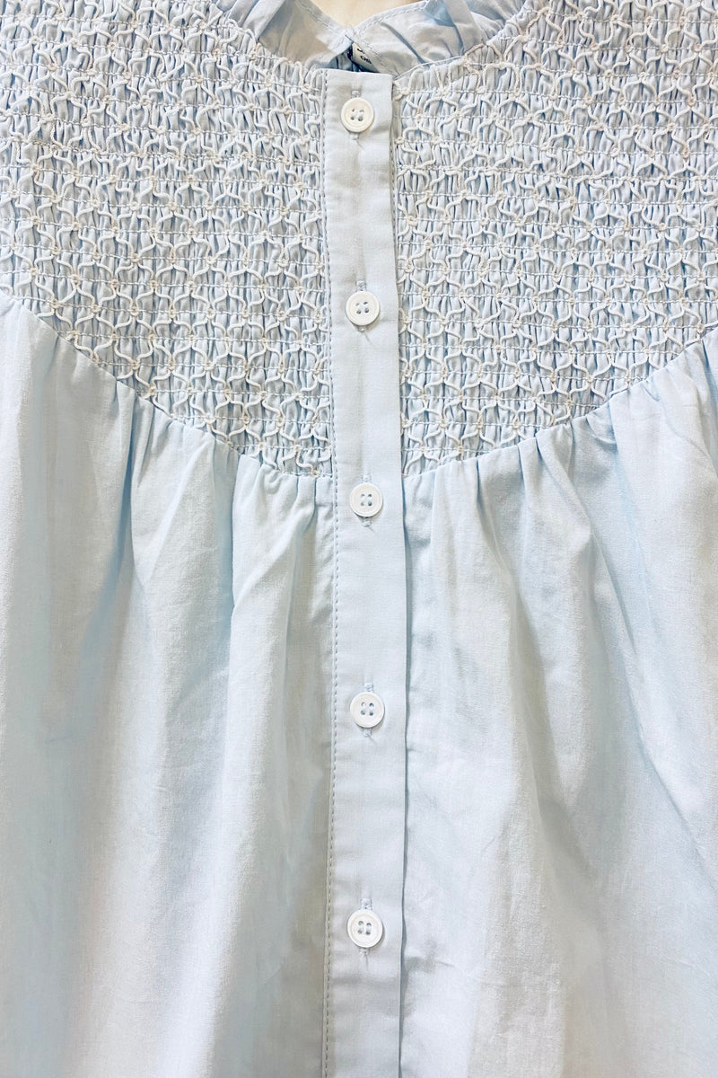 Smocked Ruffle Button Down Shirt