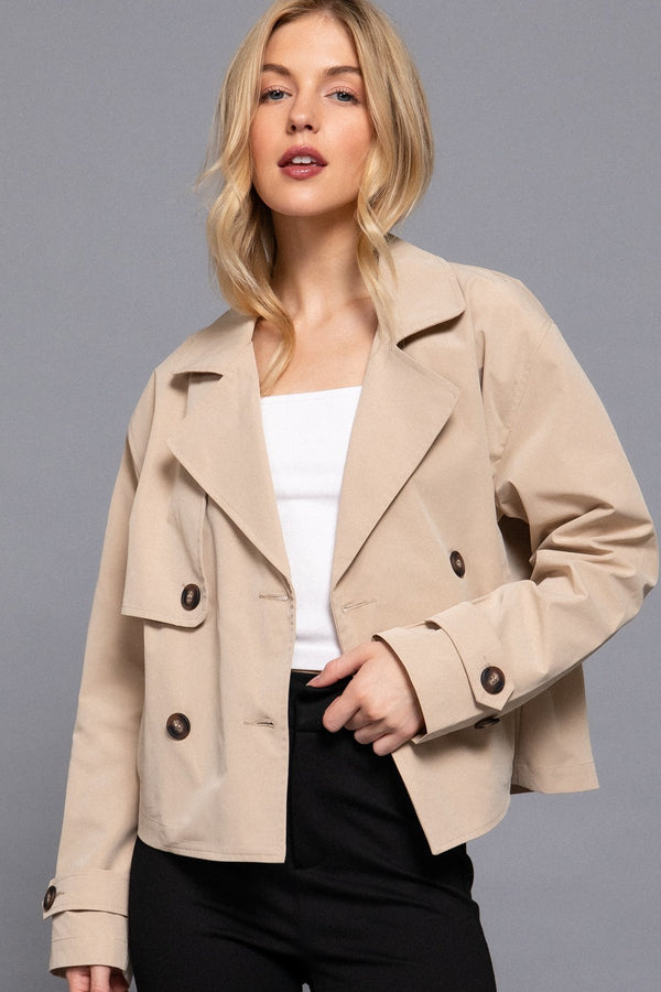 Double Breasted Cropped Trench - beige