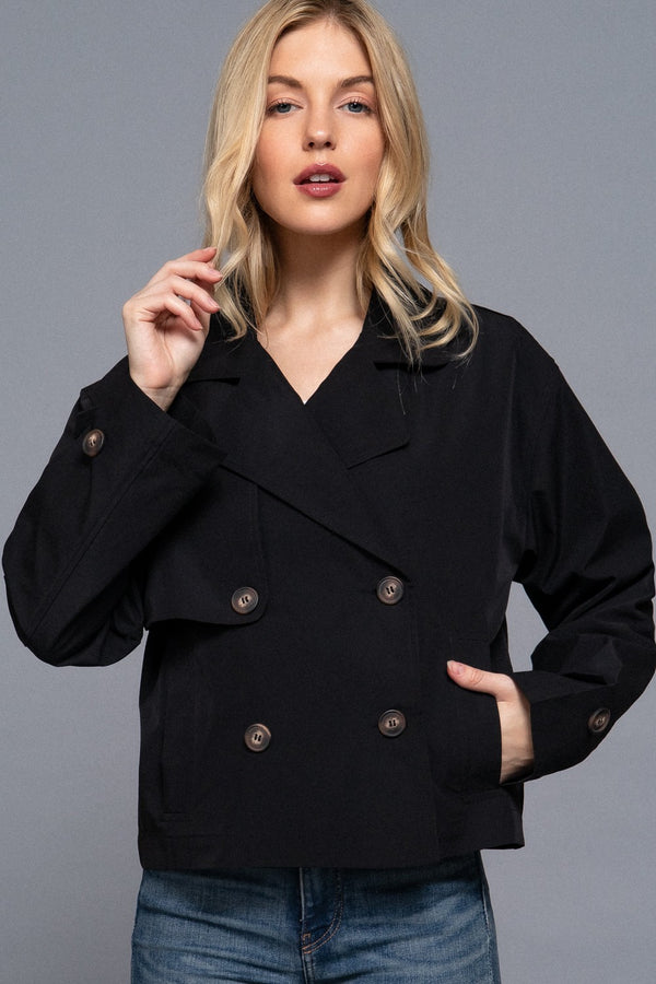 Double Breasted Cropped Trench - black