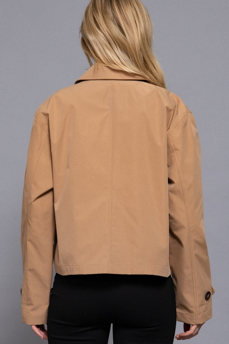 Double Breasted Cropped Trench - khaki