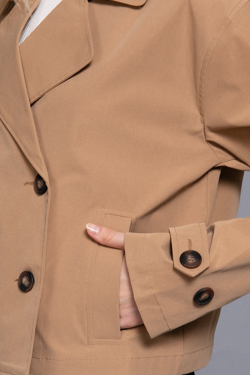 Double Breasted Cropped Trench - khaki