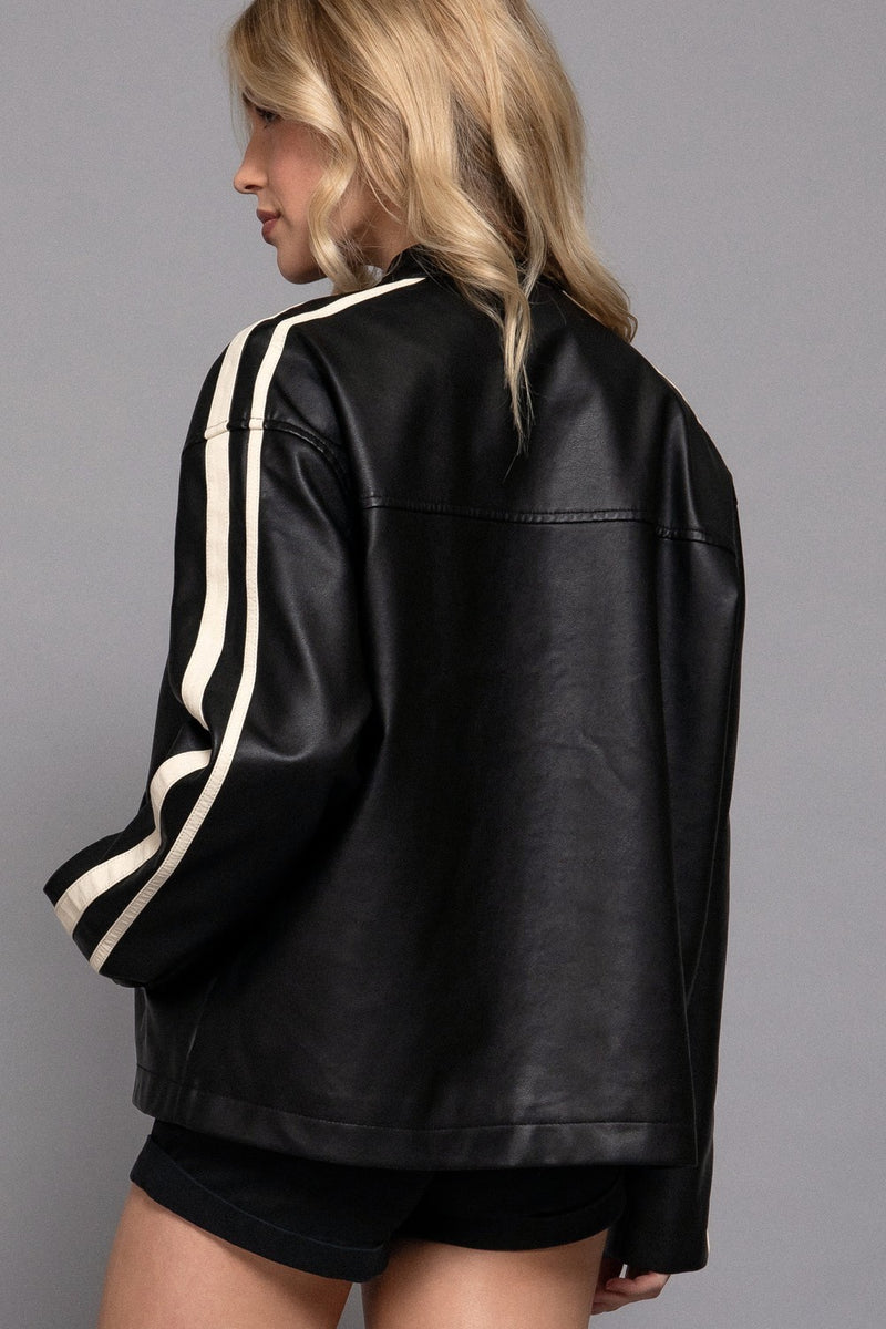 Washed Effect Faux Leather Jacket