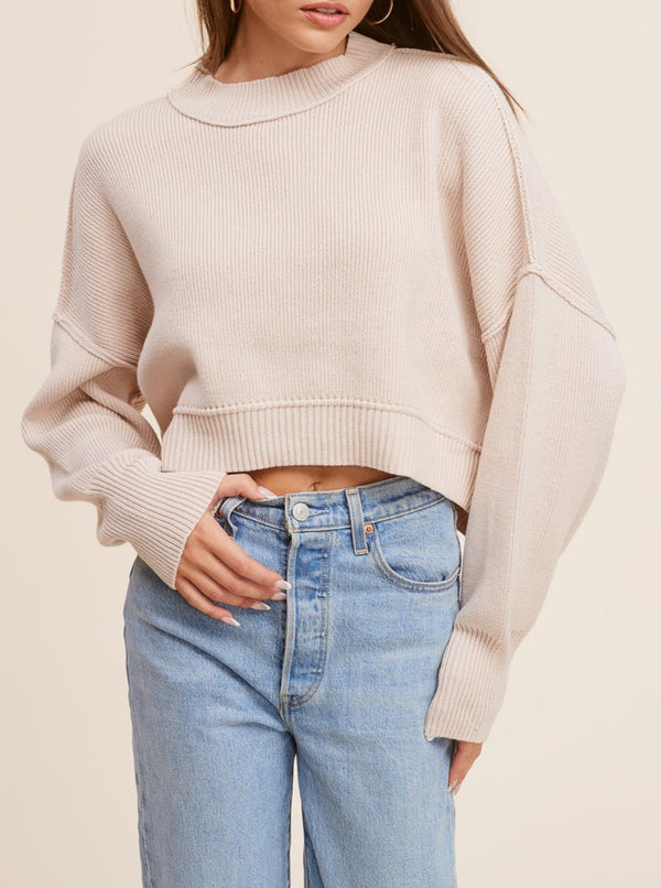 Dolman Sleeve Knit Sweater - beige