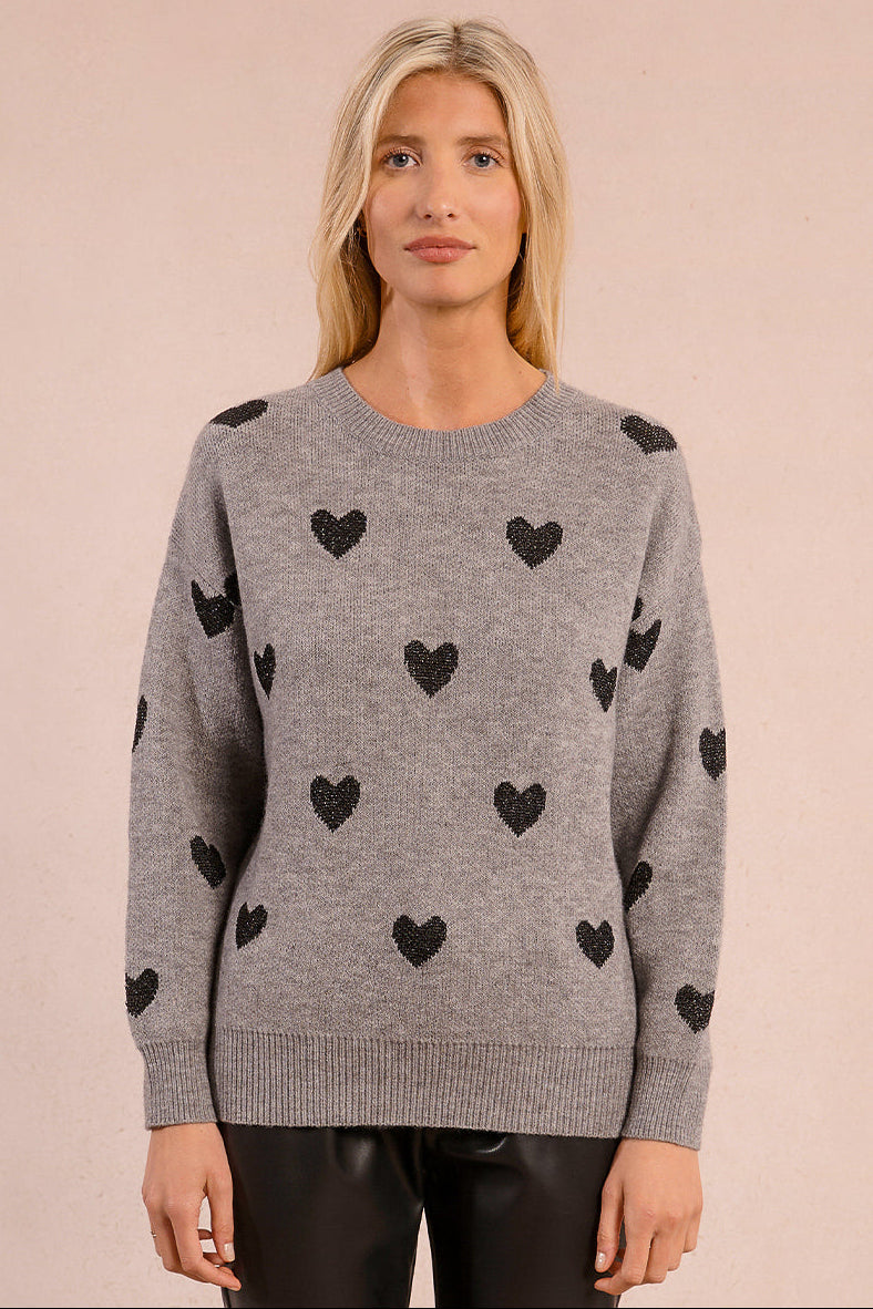 Metallic Thread Heart Sweater