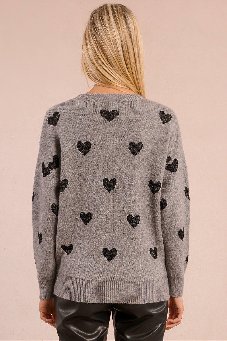 Metallic Thread Heart Sweater
