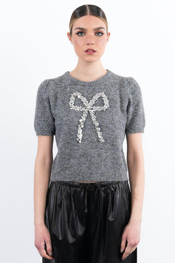 Sequin Bow Knit Sweater