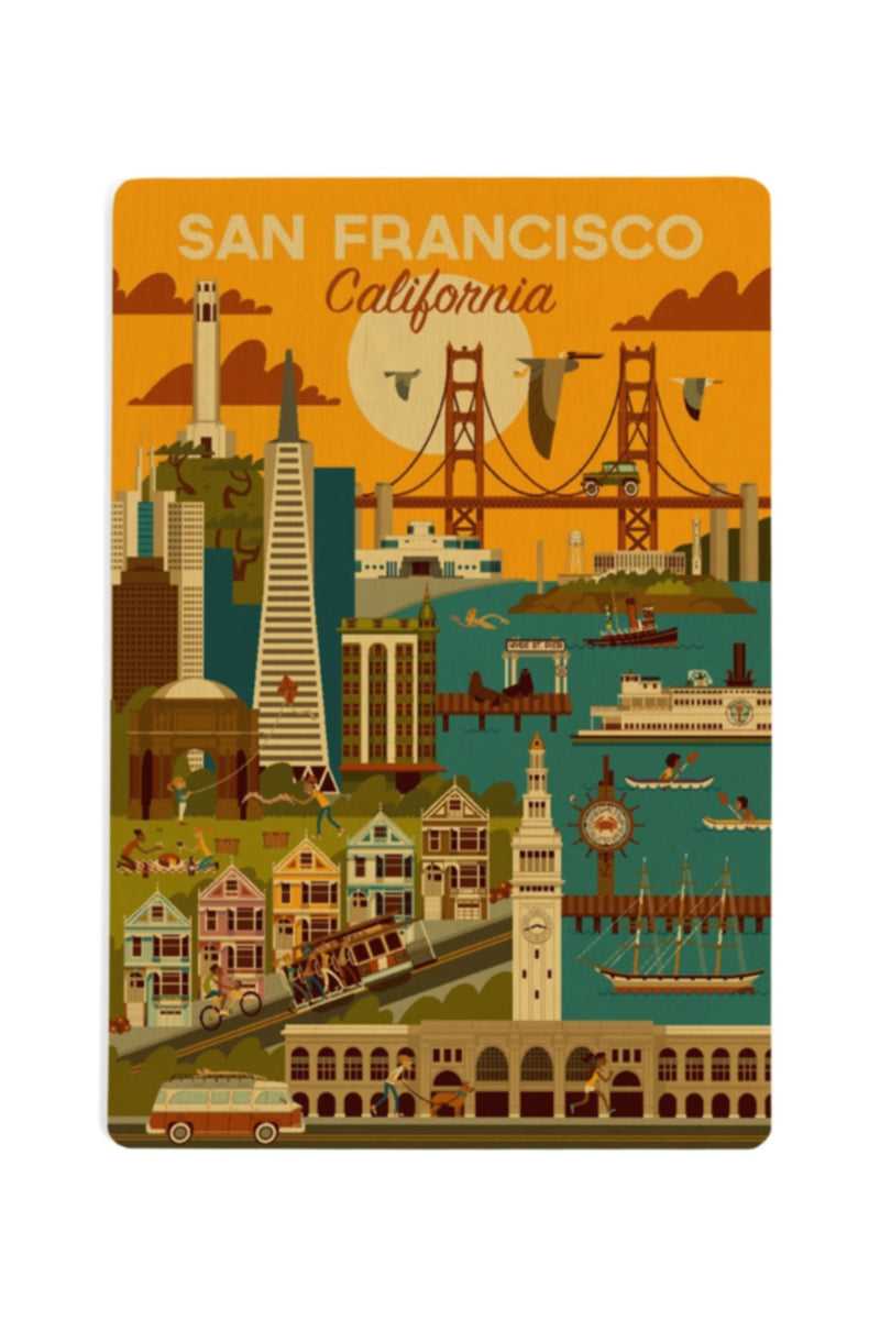 San Francisco Landmarks Wood Postcard