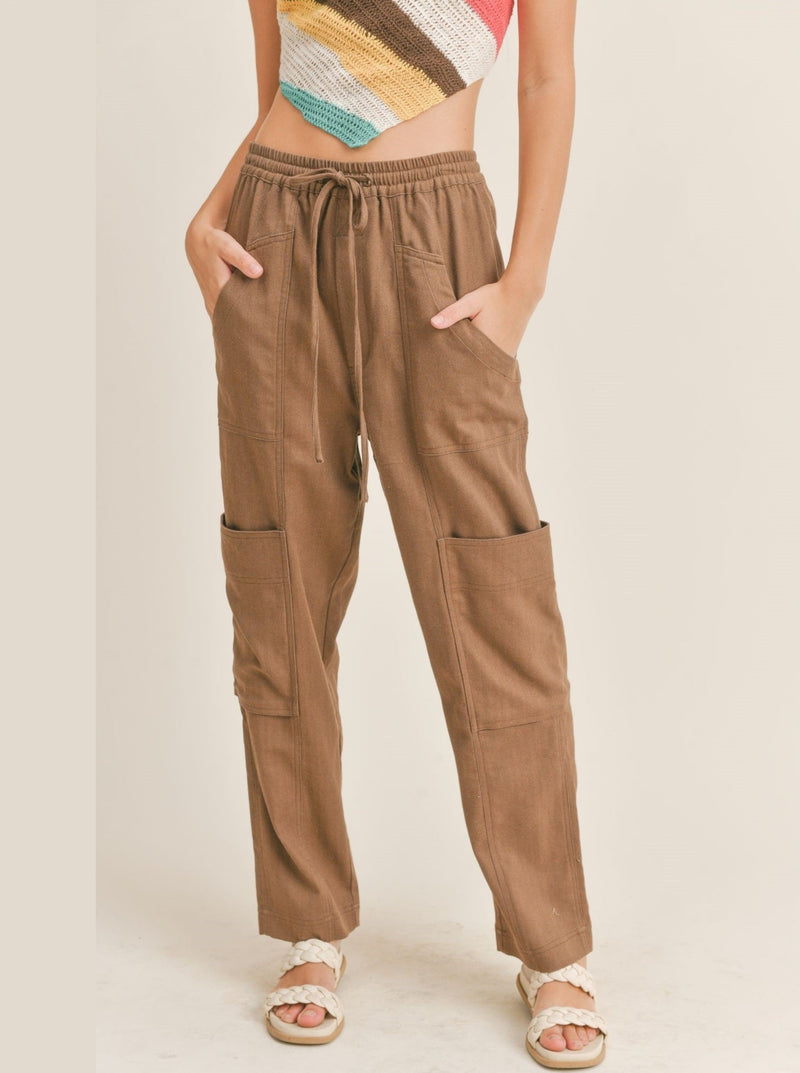 sage the label jungle girl cargo pants, elastic drawstring waist, brown