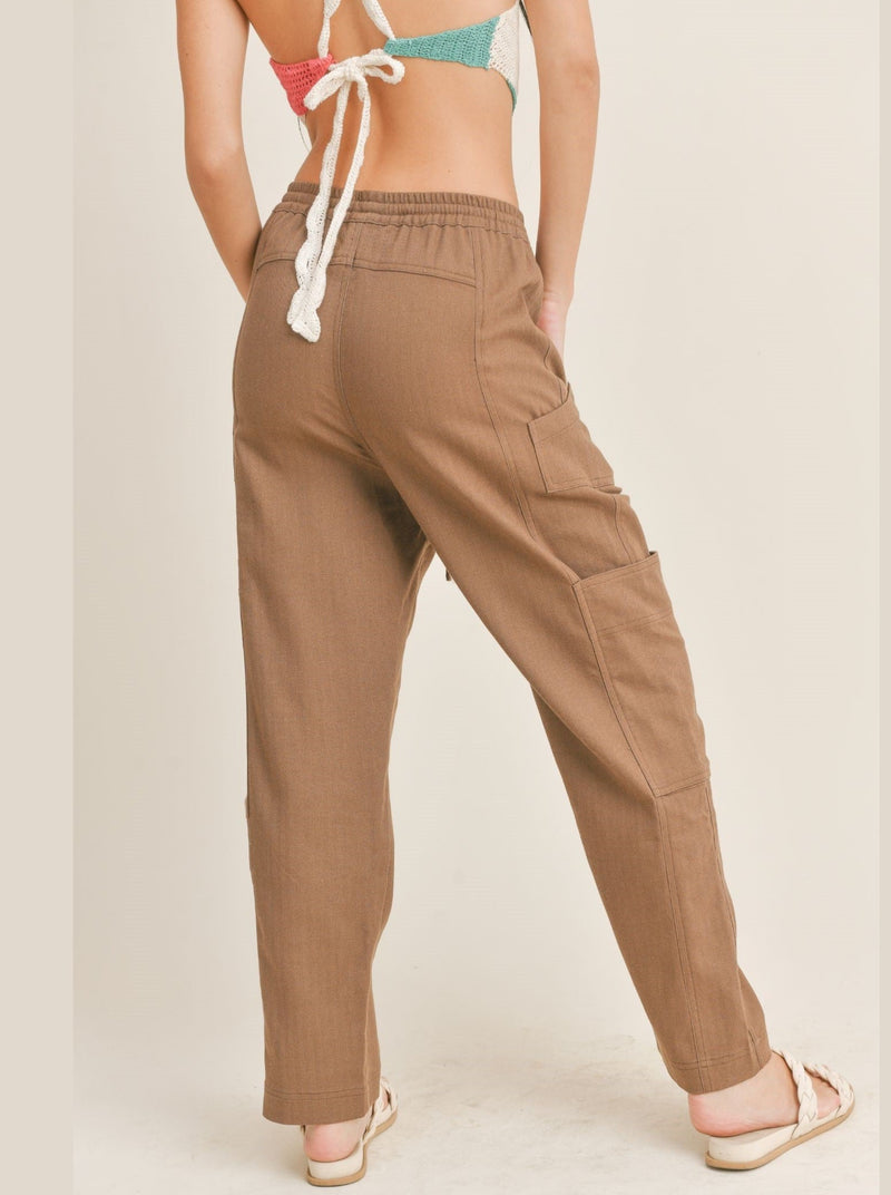 sage the label jungle girl cargo pants, elastic drawstring waist, brown