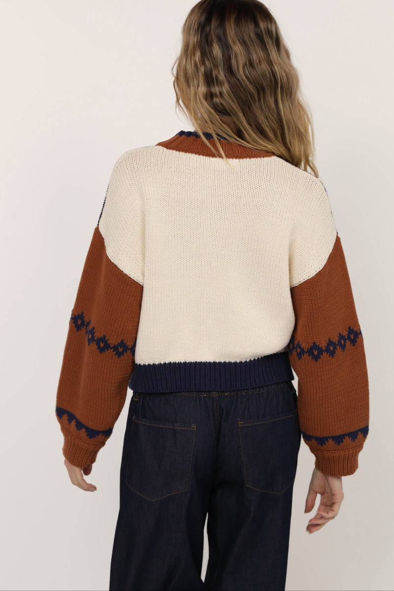 Sweet Rose Jacquard Zip Sweater Jacket