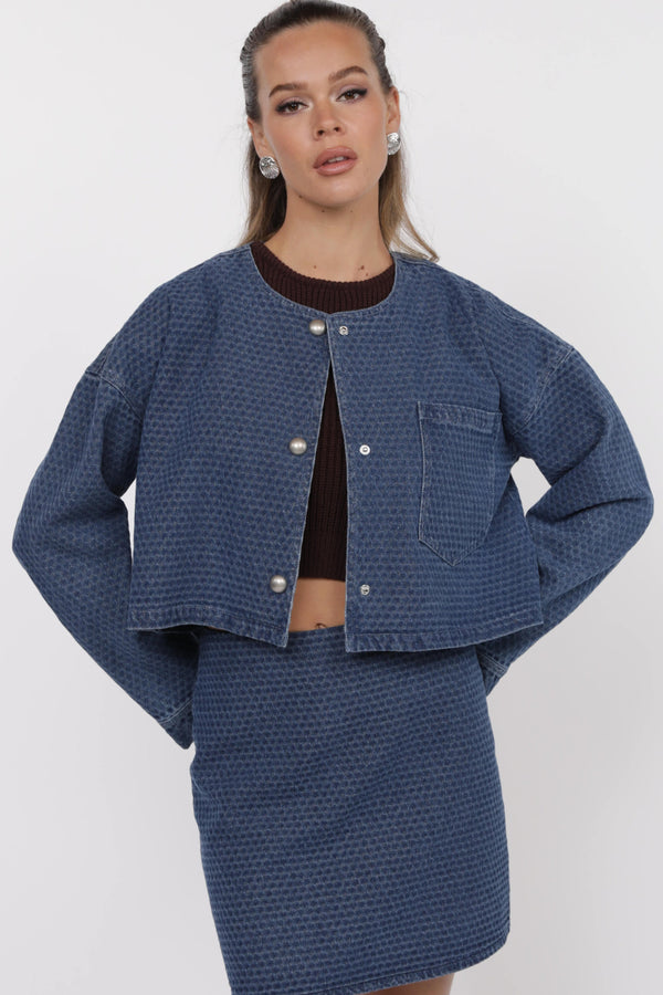 Chances Jacquard Denim Crop Jacket