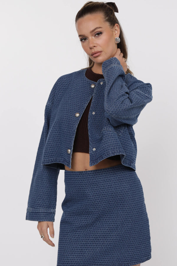 Chances Jacquard Denim Crop Jacket