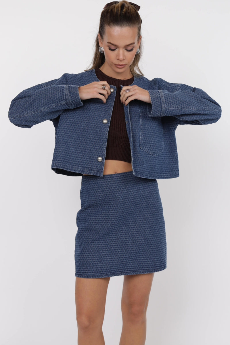 Chances Jacquard Denim Crop Jacket
