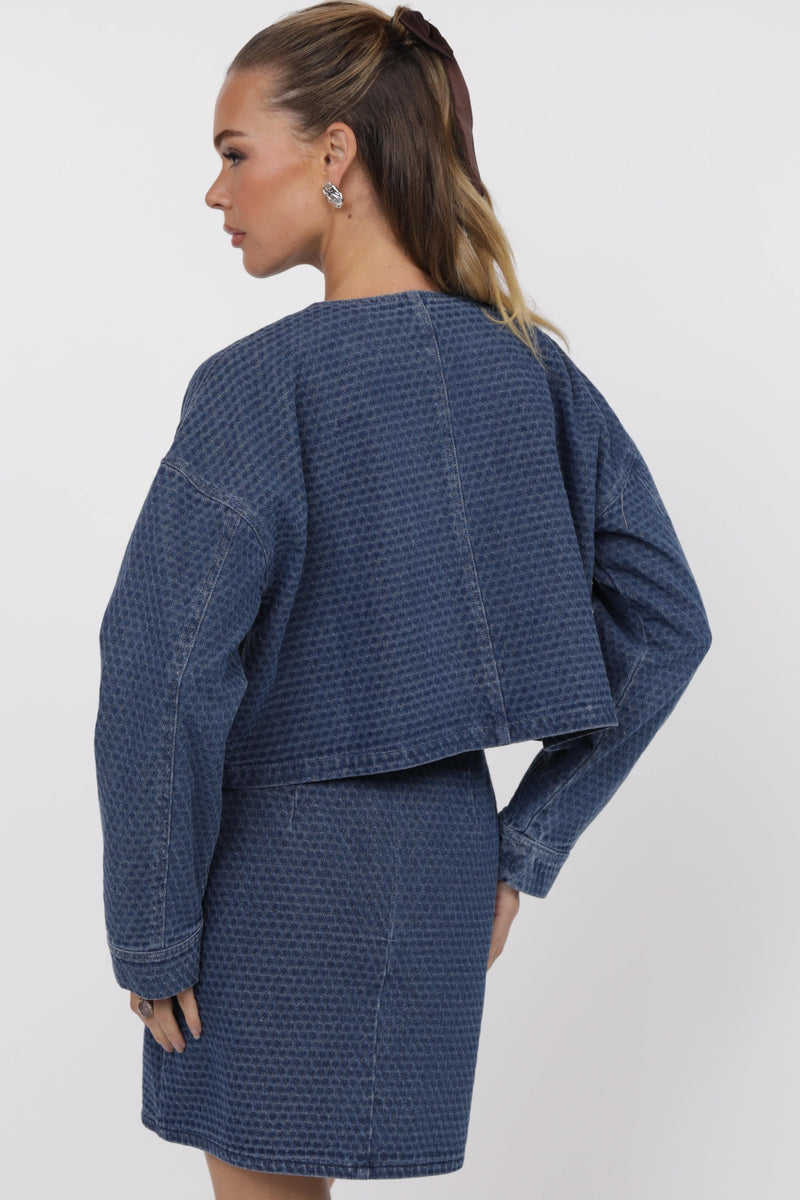 Chances Jacquard Denim Crop Jacket