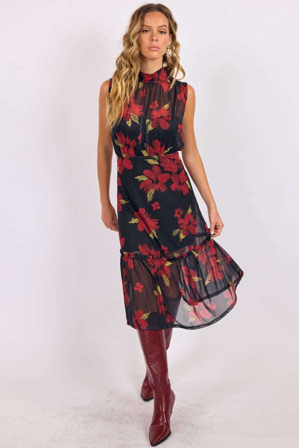 Gypset Glamour Mesh High Neck Midi Dress