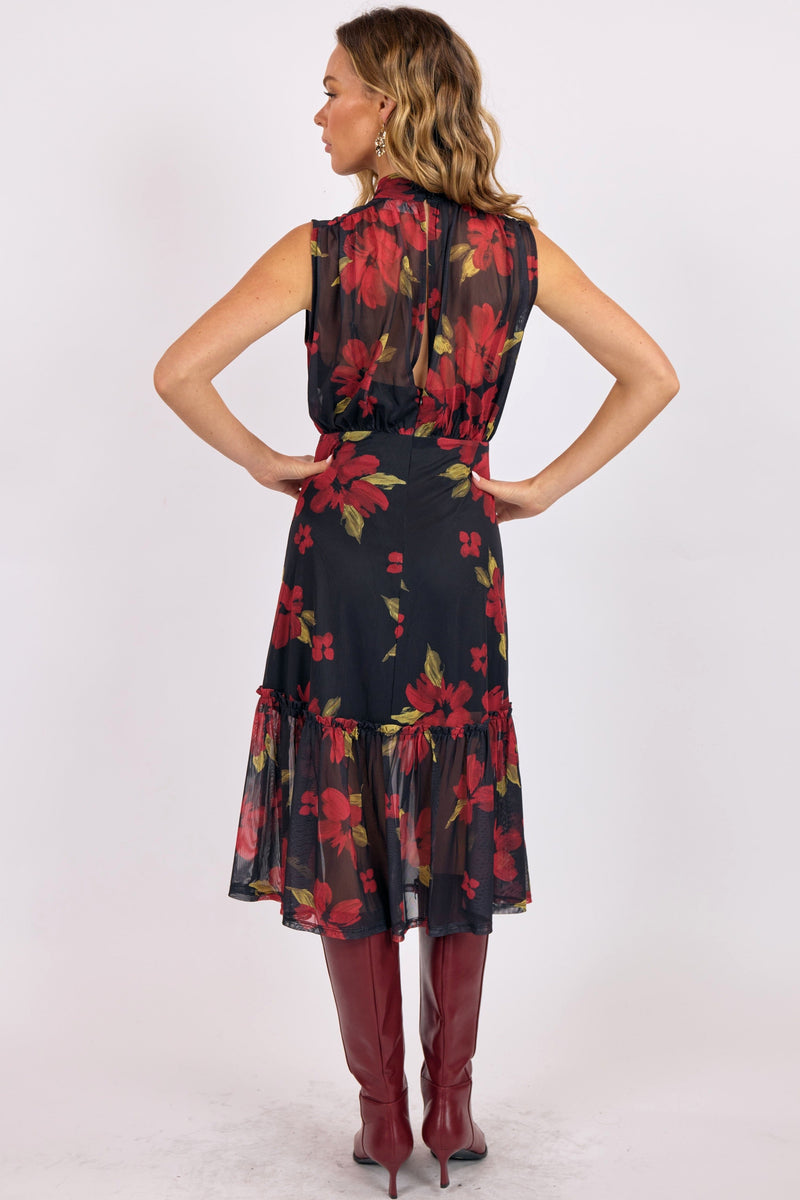 Gypset Glamour Mesh High Neck Midi Dress