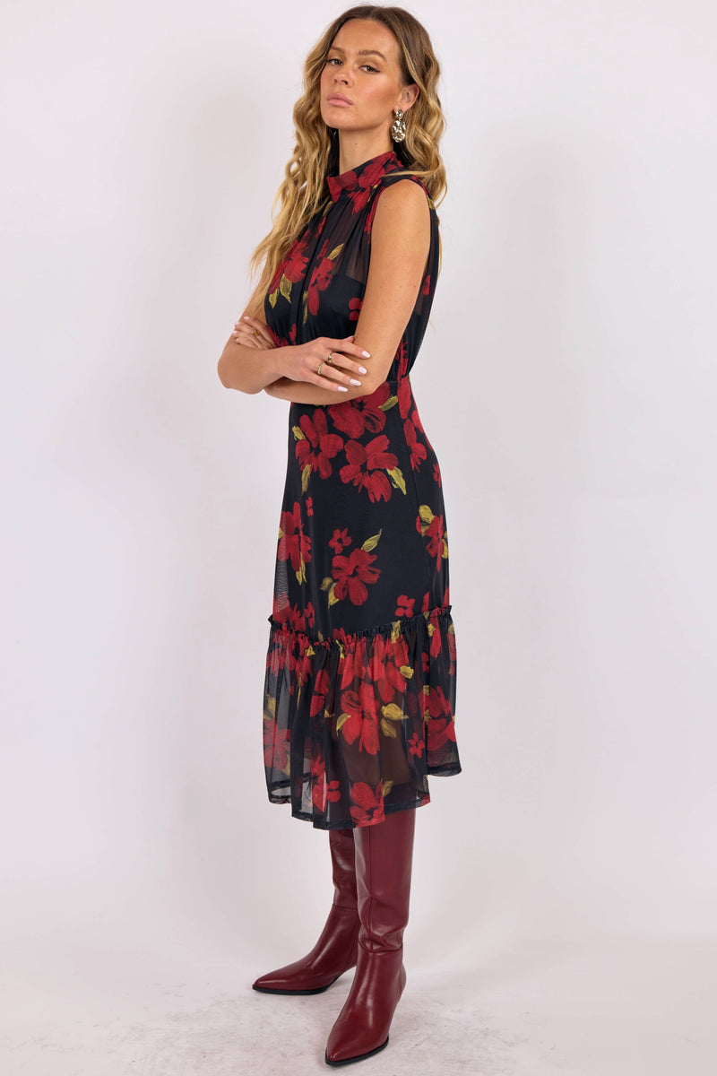 Gypset Glamour Mesh High Neck Midi Dress