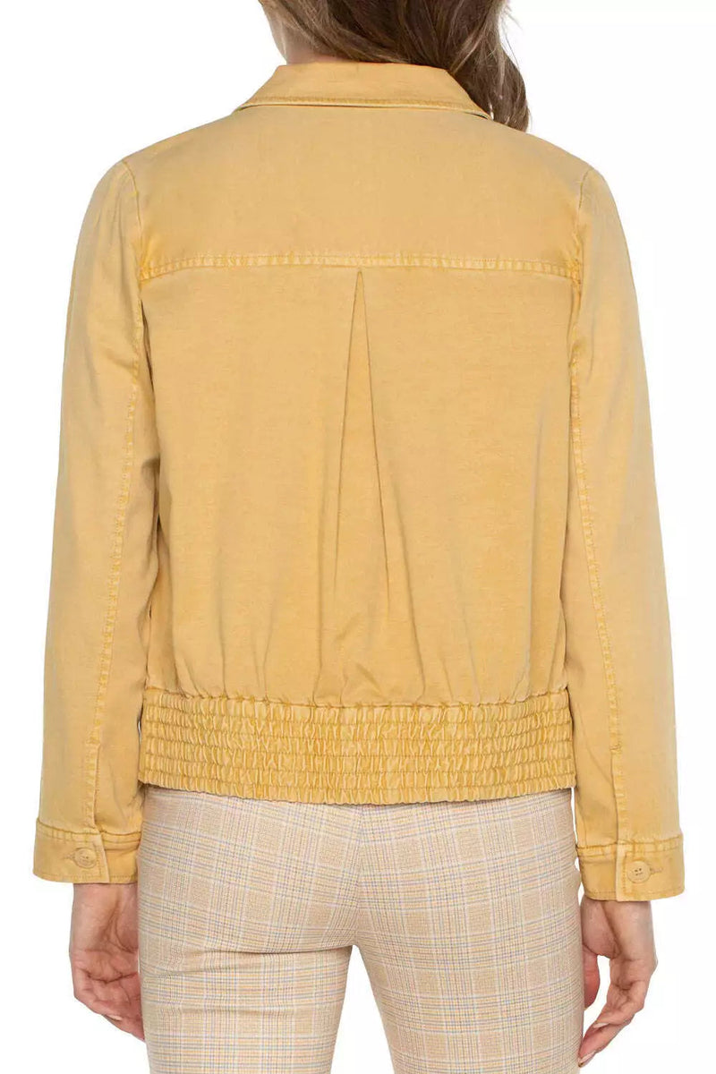 Trucker Jacket With Smocked Waist - flaxen gold
