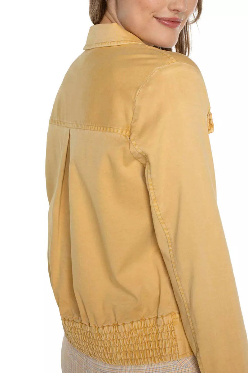 Trucker Jacket With Smocked Waist - flaxen gold