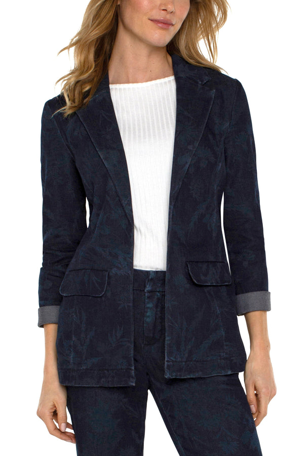 Floral Denim Boyfriend Blazer