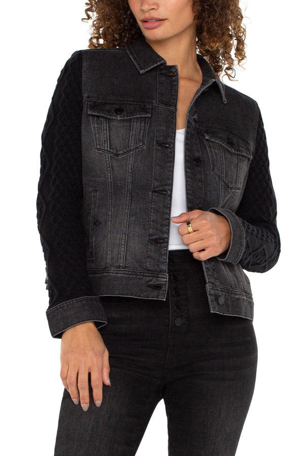 Denim Jacket With Sweater Sleeves