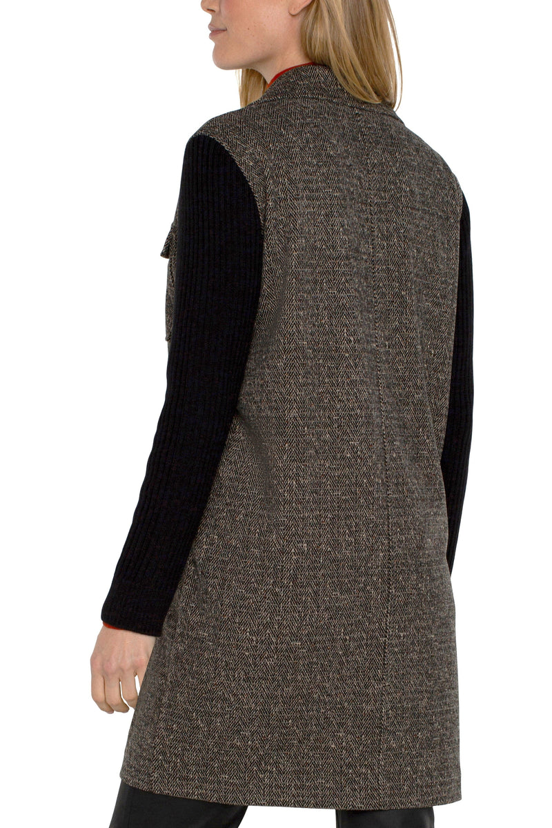 Herringbone Coatigan With Sweater Sleeves