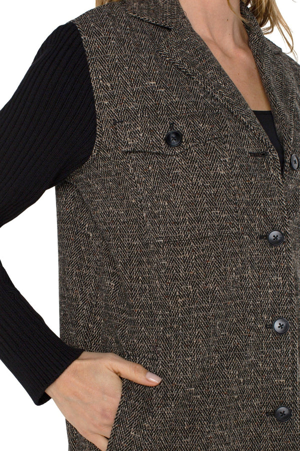 Herringbone Coatigan With Sweater Sleeves