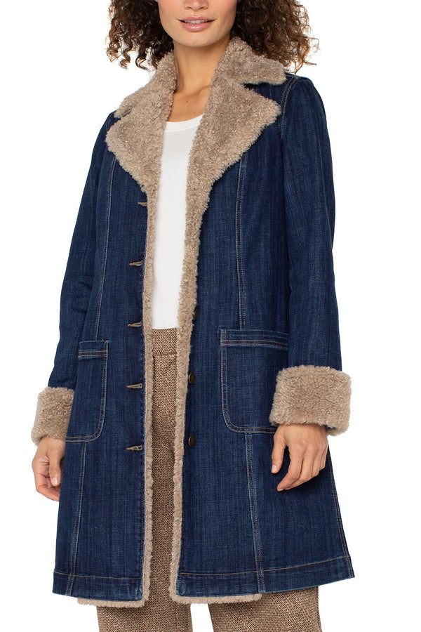 Sherpa Trimmed Notch Collar Jacket