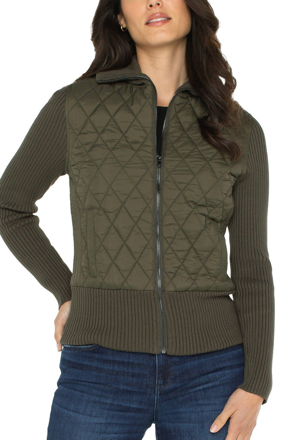 Quilted Zip Front Sweater Jacket