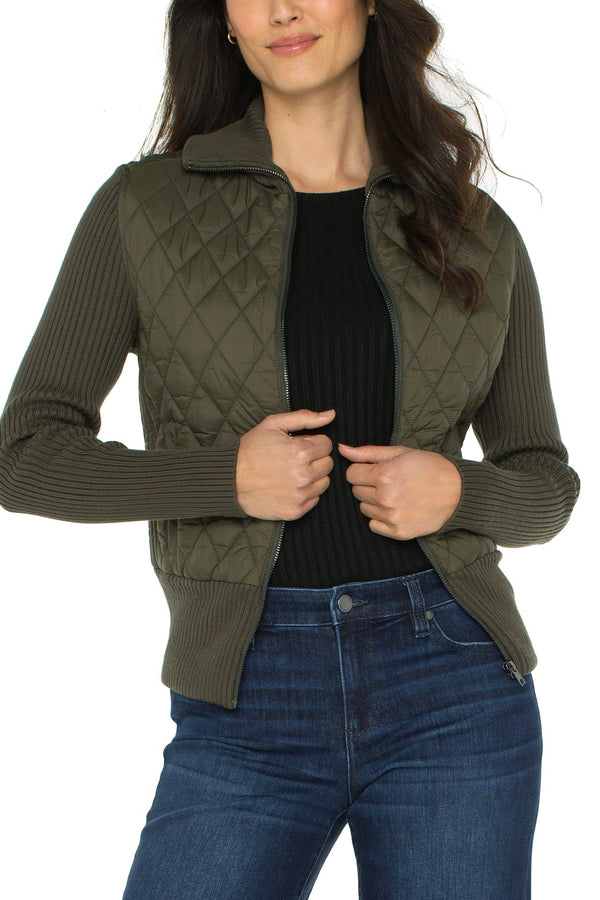 Quilted Zip Front Sweater Jacket